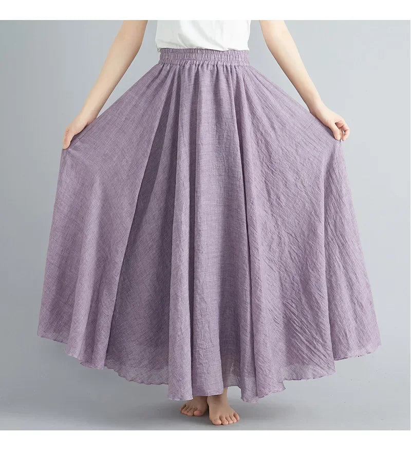 Women's Cotton Linen Maxi Skirt – Boho Y2K Casual Long Skirt, Elegant Beachwear Style