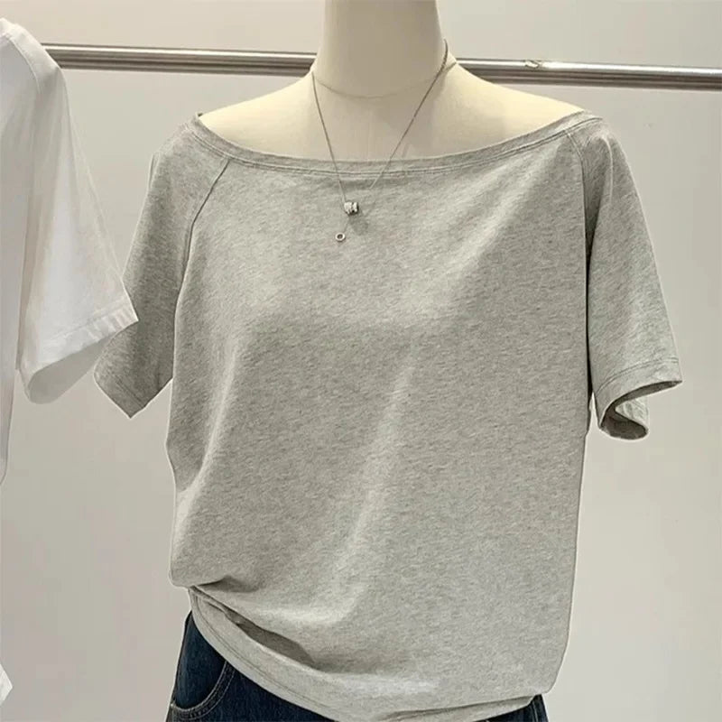 Women’s Off-Shoulder Cotton Long Sleeve T-Shirt