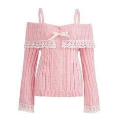 Women’s Off-Shoulder Pink Knit Sweater