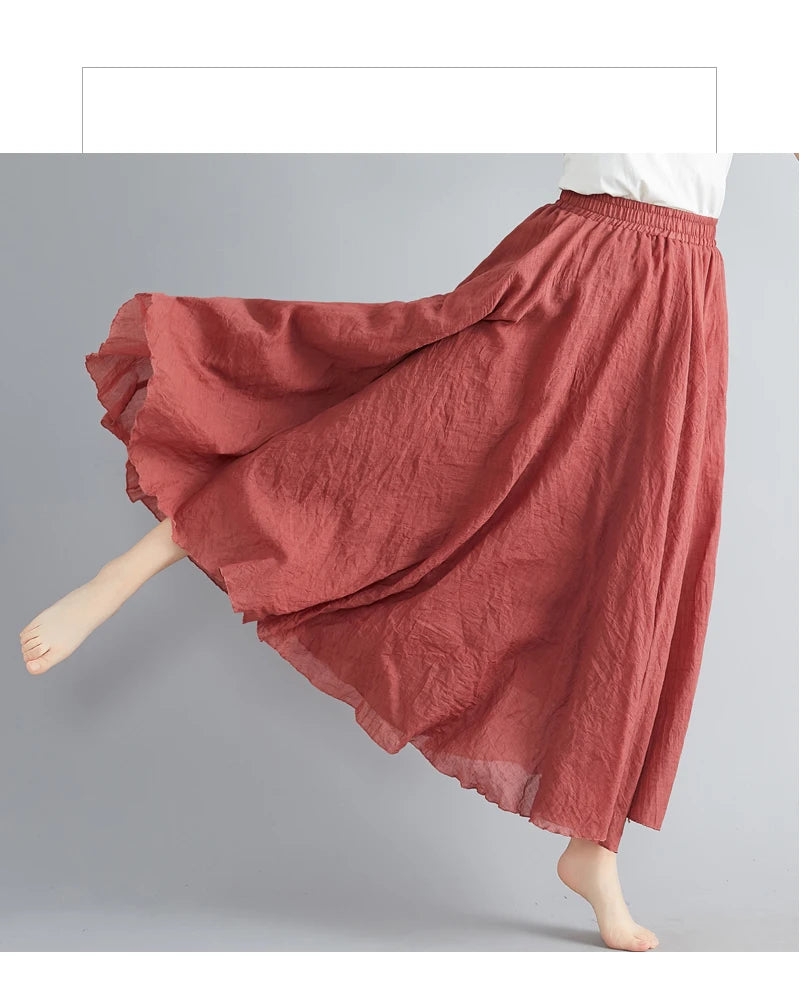 Women's Cotton Linen Maxi Skirt – Boho Y2K Casual Long Skirt, Elegant Beachwear Style