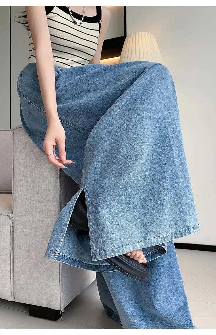 2024 Autumn Plus Size Wide-Leg Jeans – Loose-Fit Ground-Length Slimming Casual Pants for Women