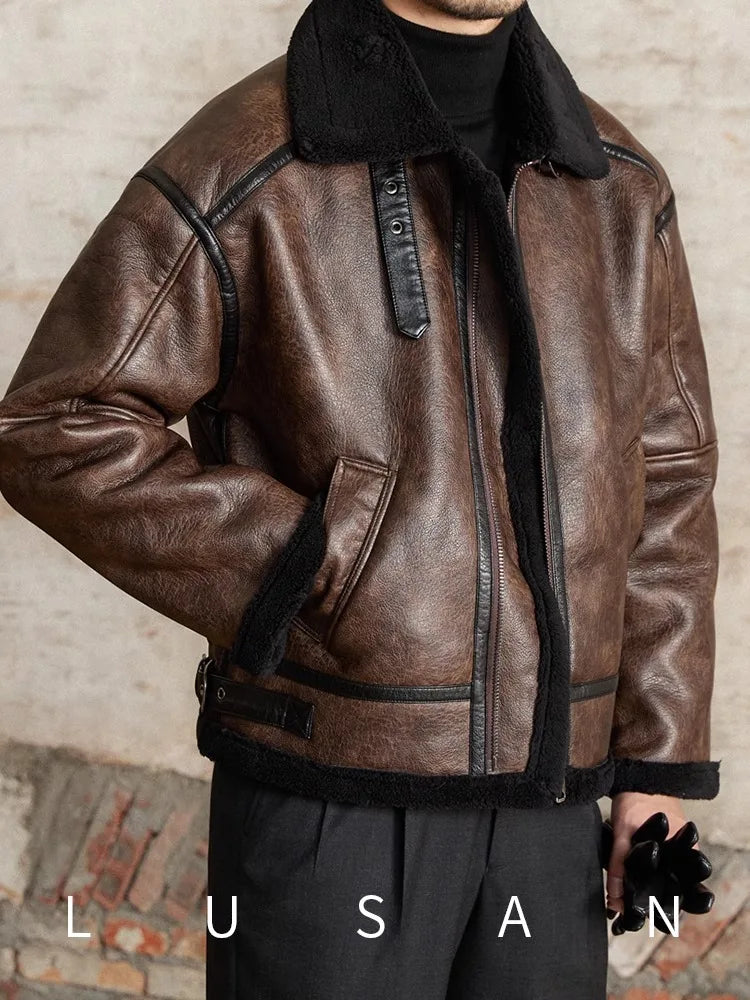 Men’s British Style Leather Jacket – Fur Lined Winter Coat