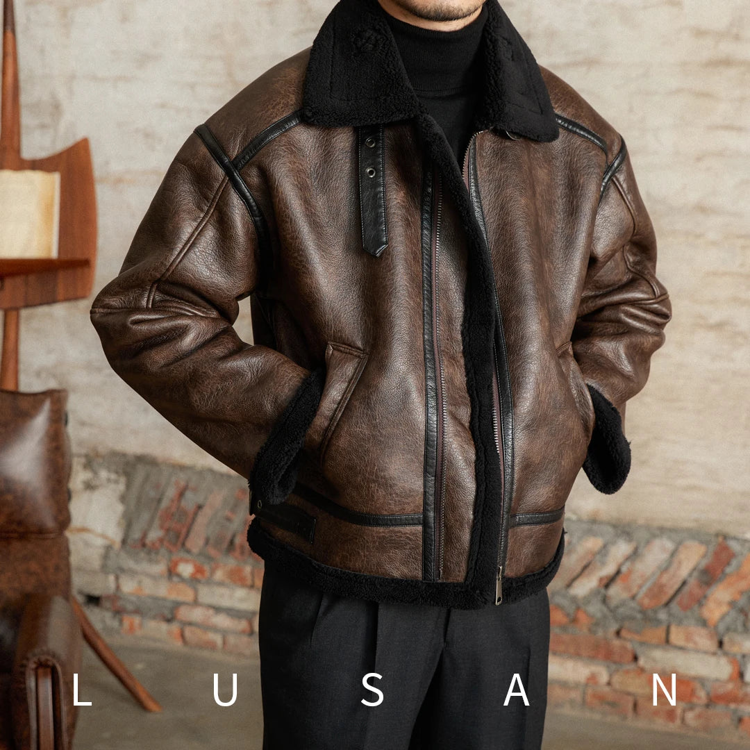 Men’s British Style Leather Jacket – Fur Lined Winter Coat