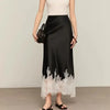 Fairy Satin Midi Skirt with Lace Trim – Elegant High-Waist Summer Skirt