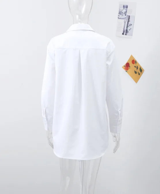 White Casual Loose Long Sleeve Shirt for Women