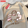 Sorry I'm Busy Cat Playing Games T-Shirt – Funny Gamer Cat Design, Loose Fit Cotton Tee