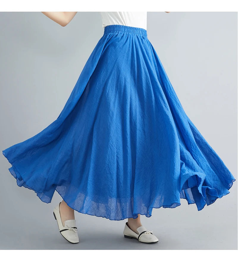 Women's Cotton Linen Maxi Skirt – Boho Y2K Casual Long Skirt, Elegant Beachwear Style