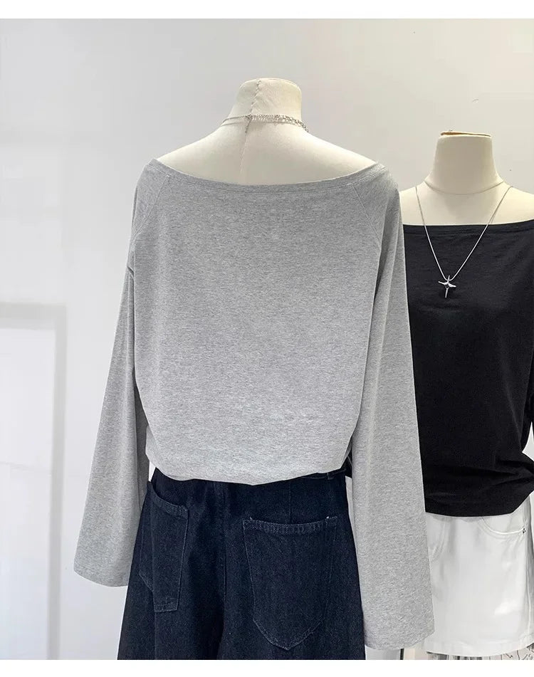 Women’s Off-Shoulder Cotton Long Sleeve T-Shirt