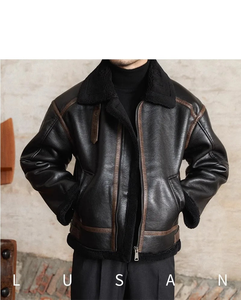 Men’s British Style Leather Jacket – Fur Lined Winter Coat