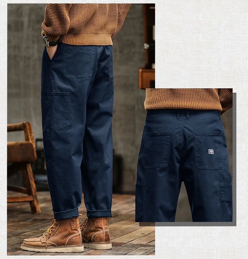 Men’s Cotton Cargo Pants – Loose Fit Mid-Waist Joggers with Belt