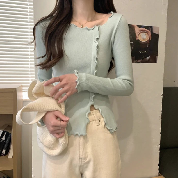 Women’s Slim Fit Lettuce-Edge Knit Sweater