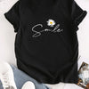 Women's Summer Casual T-Shirt – Flower & Letter Print | Soft & Comfortable