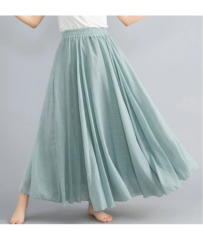Women's Cotton Linen Maxi Skirt – Boho Y2K Casual Long Skirt, Elegant Beachwear Style