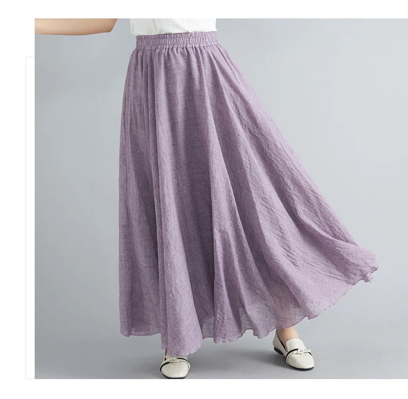 Women's Cotton Linen Maxi Skirt – Boho Y2K Casual Long Skirt, Elegant Beachwear Style