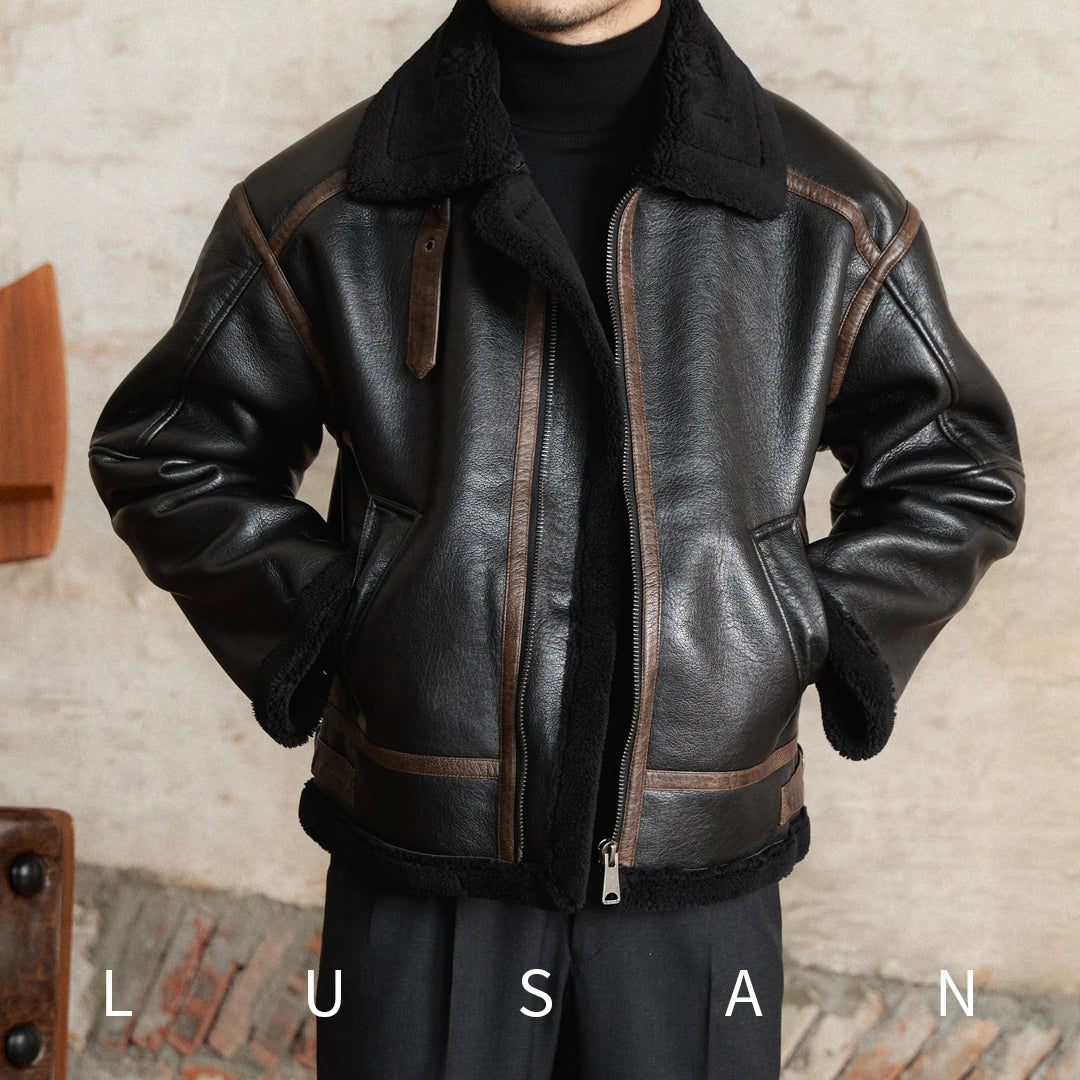 Men’s British Style Leather Jacket – Fur Lined Winter Coat