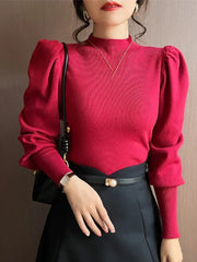 Women’s Puff Sleeve Turtleneck Slim Fit Sweater