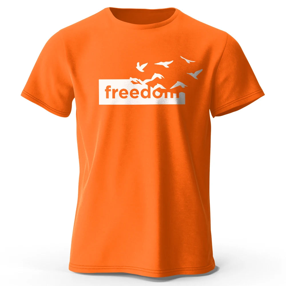 Men's Oversized Freedom Graphic T-Shirt – Cotton Letter Print Tee