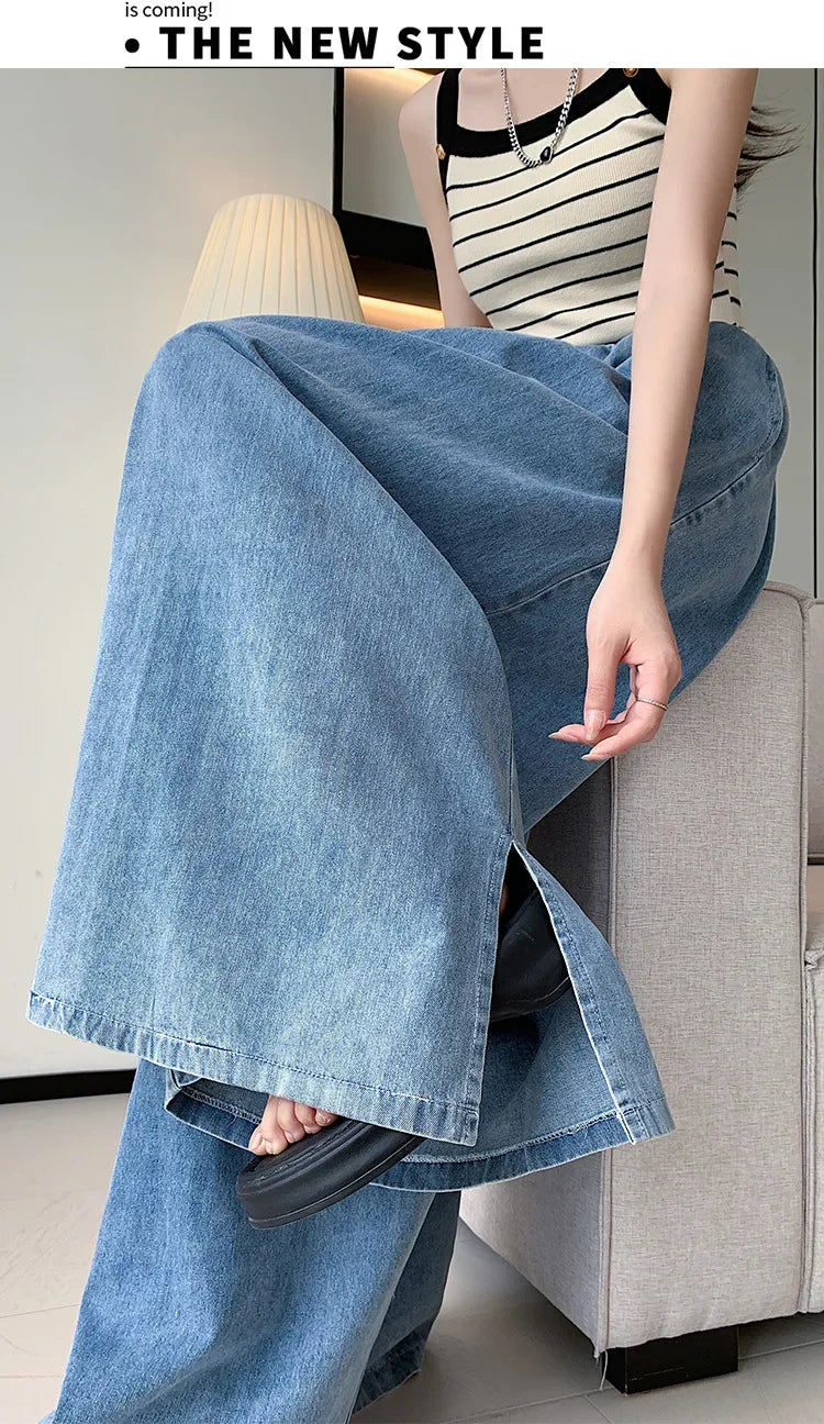 2024 Autumn Plus Size Wide-Leg Jeans – Loose-Fit Ground-Length Slimming Casual Pants for Women