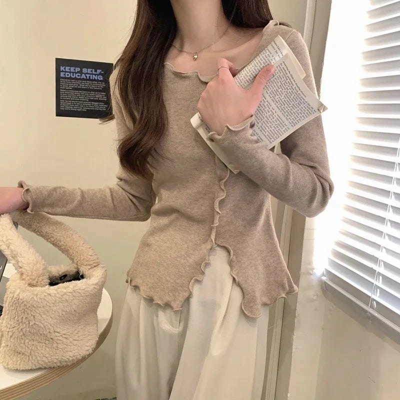 Women’s Slim Fit Lettuce-Edge Knit Sweater