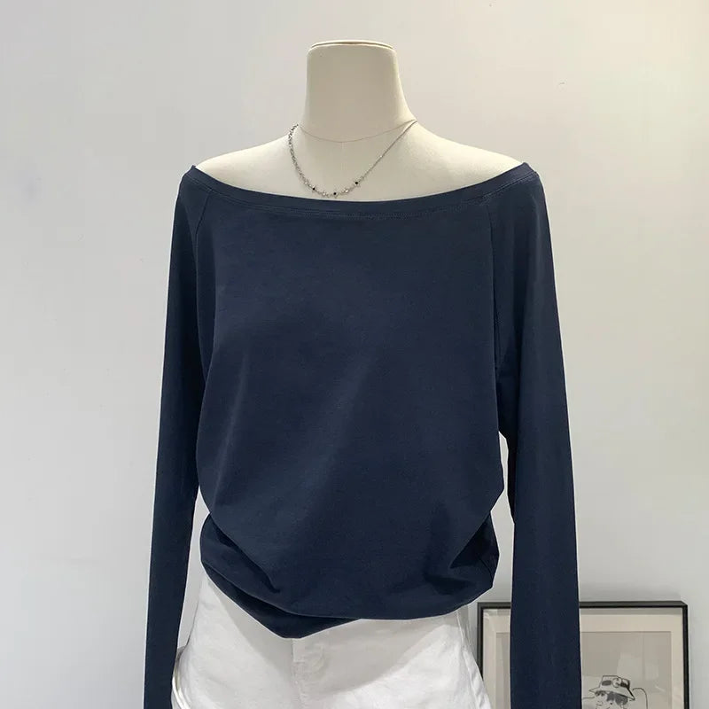 Women’s Off-Shoulder Cotton Long Sleeve T-Shirt