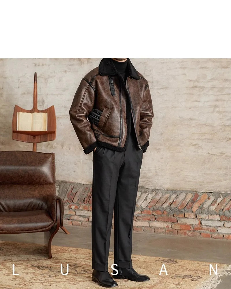 Men’s British Style Leather Jacket – Fur Lined Winter Coat
