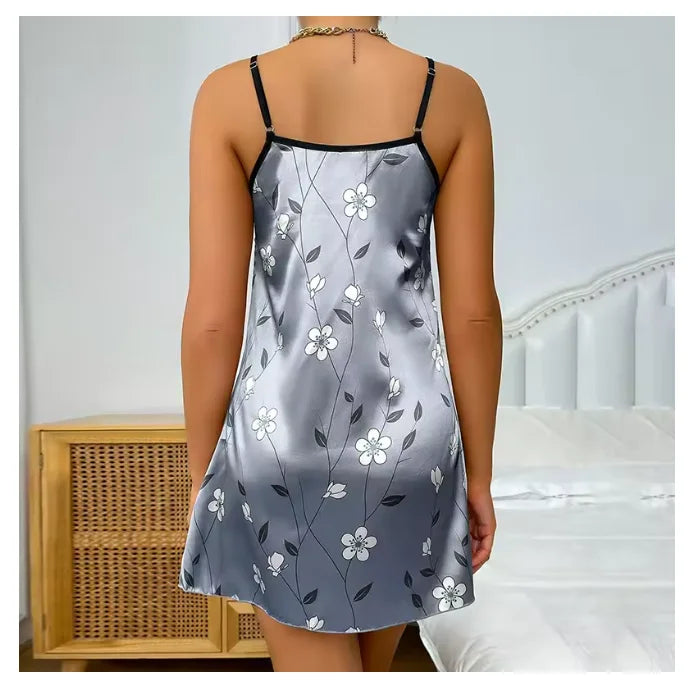 Floral Satin Sleeveless Nightgown for Women