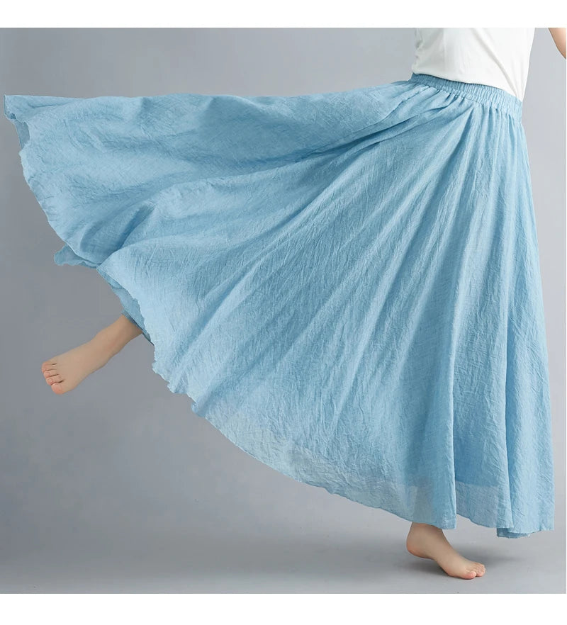 Women's Cotton Linen Maxi Skirt – Boho Y2K Casual Long Skirt, Elegant Beachwear Style