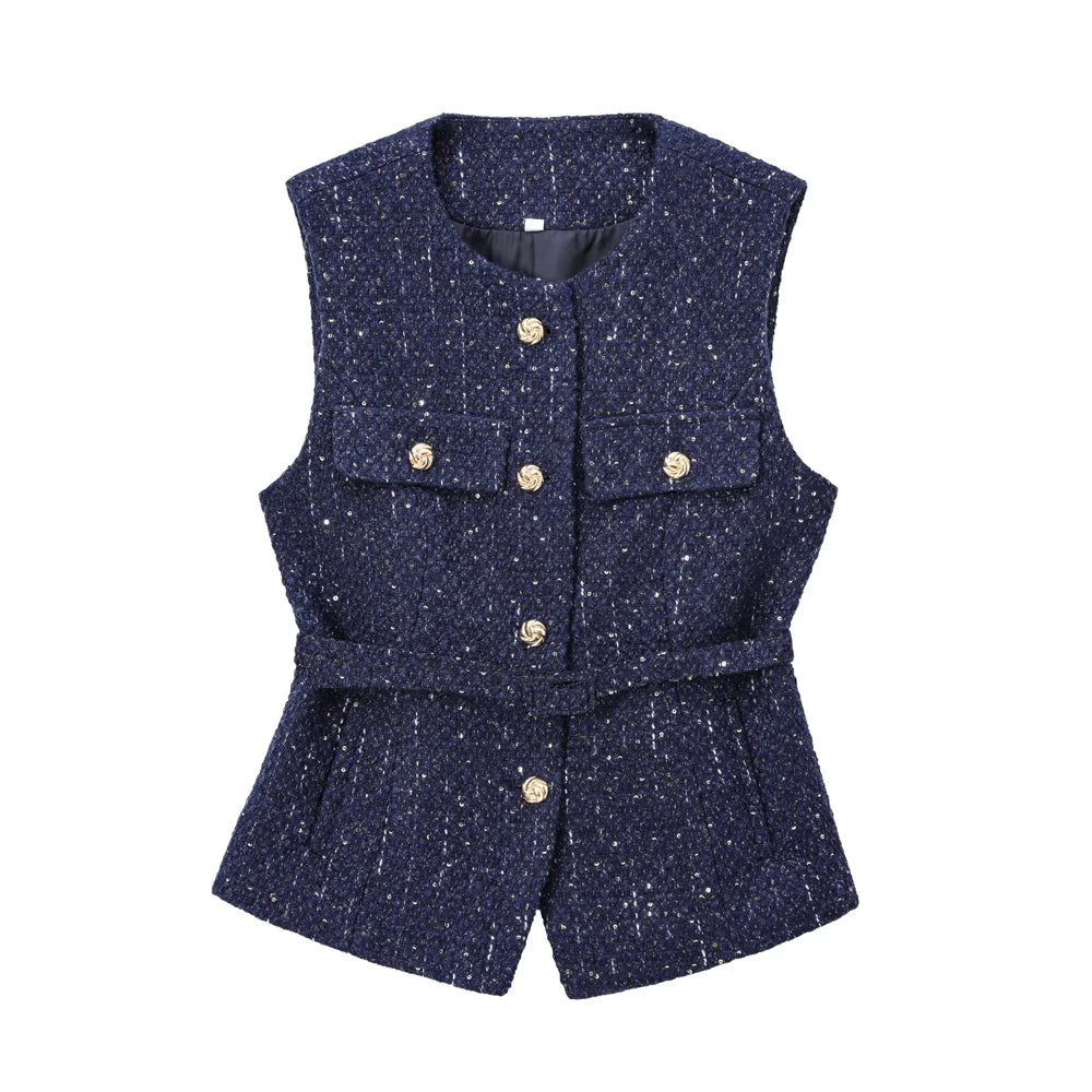 Women's Tweed Waistcoat with Belt