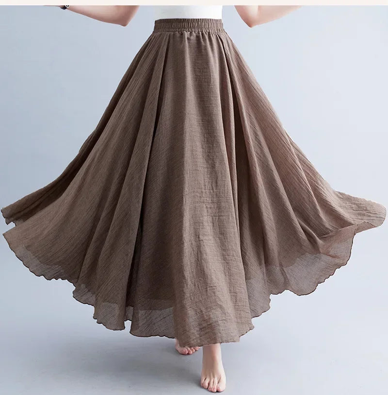 Women's Cotton Linen Maxi Skirt – Boho Y2K Casual Long Skirt, Elegant Beachwear Style