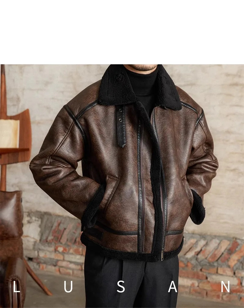 Men’s British Style Leather Jacket – Fur Lined Winter Coat