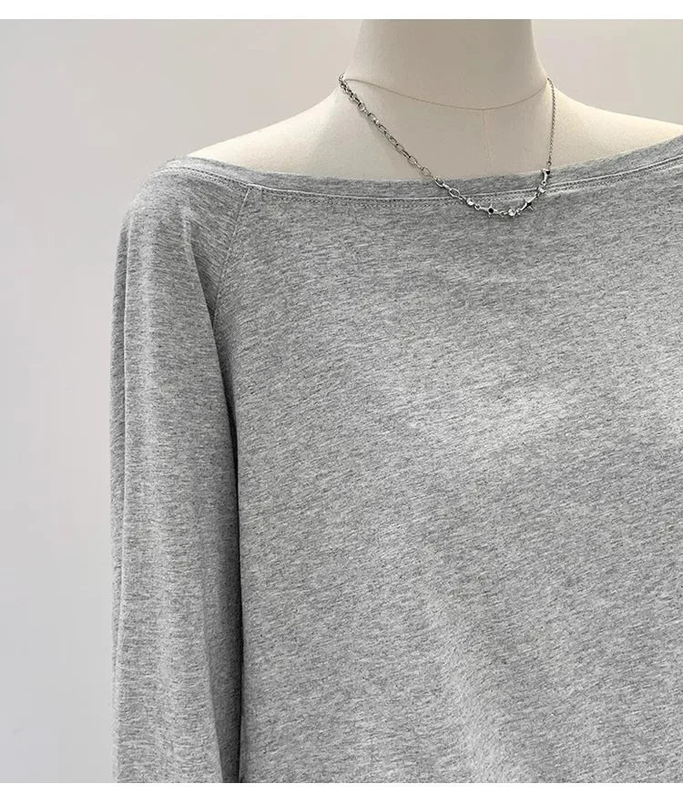 Women’s Off-Shoulder Cotton Long Sleeve T-Shirt