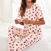 Women’s Cartoon Print Pajama Set – Short Sleeve Top & Long Pants, Soft Comfortable Sleepwear