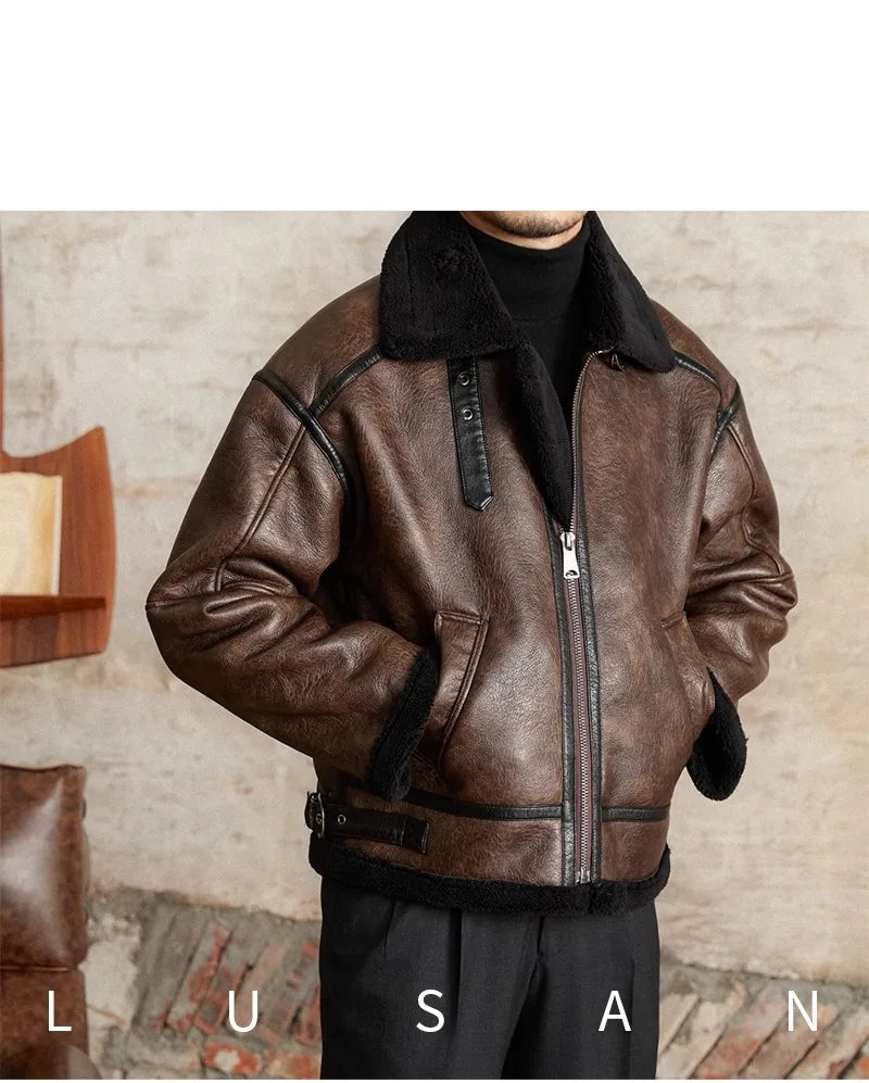 Men’s British Style Leather Jacket – Fur Lined Winter Coat