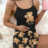 Women’s Summer Black Bear Print Pajama Set