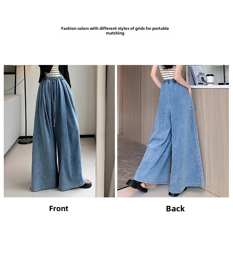 2024 Autumn Plus Size Wide-Leg Jeans – Loose-Fit Ground-Length Slimming Casual Pants for Women