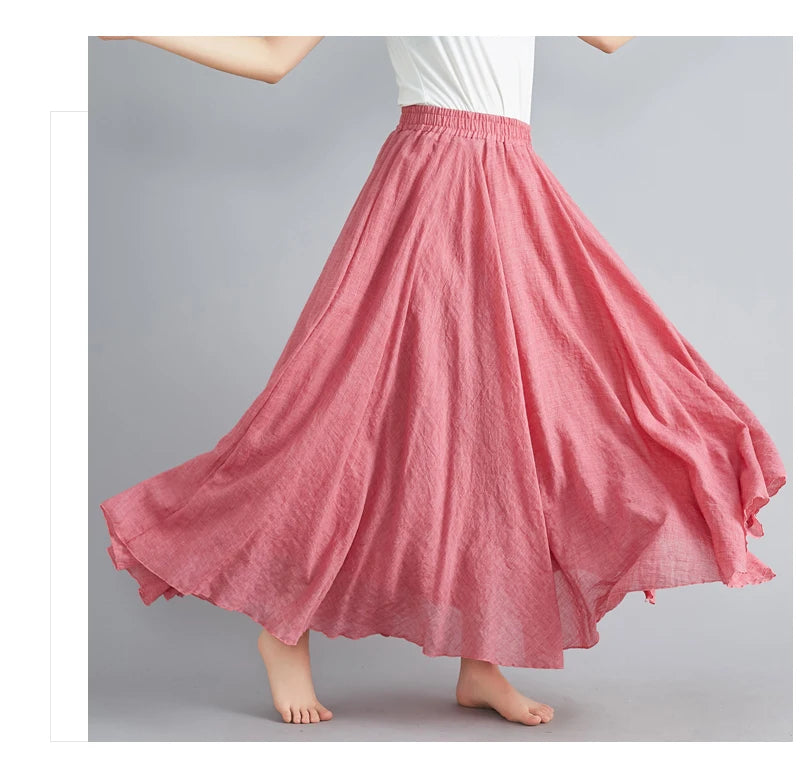 Women's Cotton Linen Maxi Skirt – Boho Y2K Casual Long Skirt, Elegant Beachwear Style