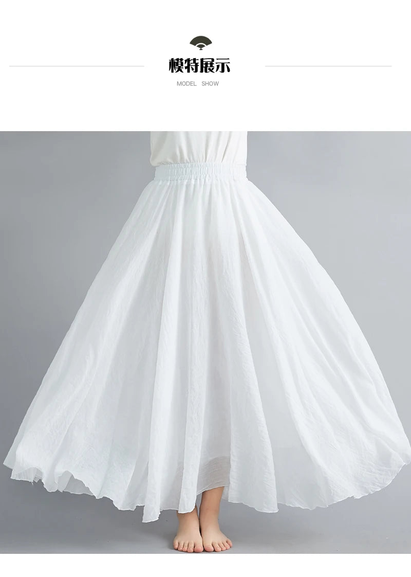 Women's Cotton Linen Maxi Skirt – Boho Y2K Casual Long Skirt, Elegant Beachwear Style