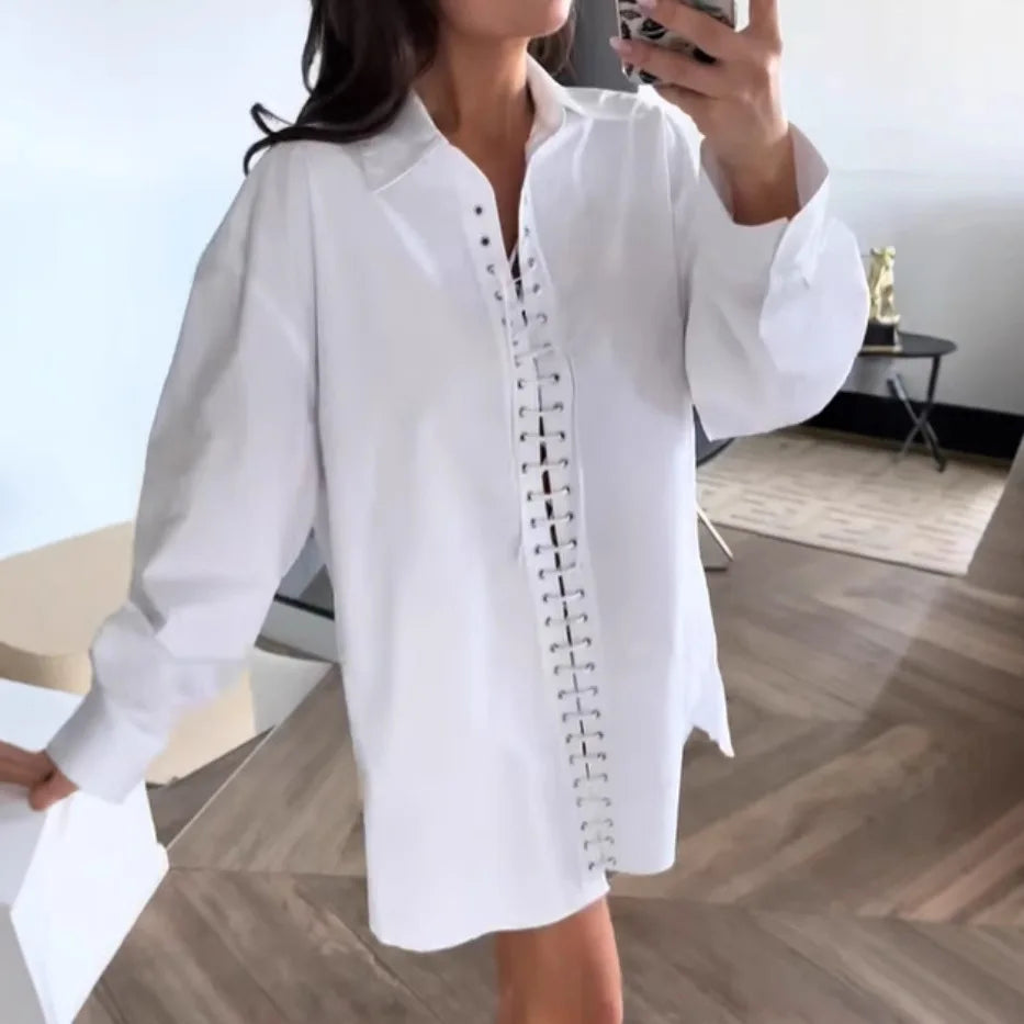 White Casual Loose Long Sleeve Shirt for Women