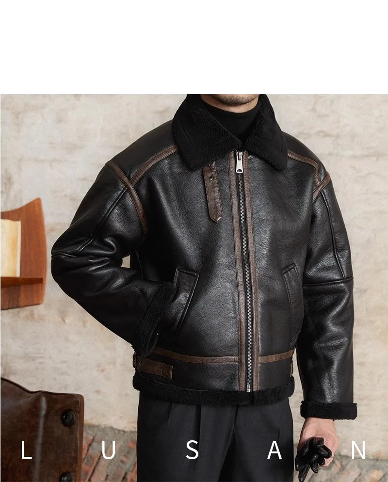 Men’s British Style Leather Jacket – Fur Lined Winter Coat