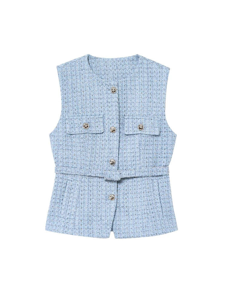 Women's Tweed Waistcoat with Belt