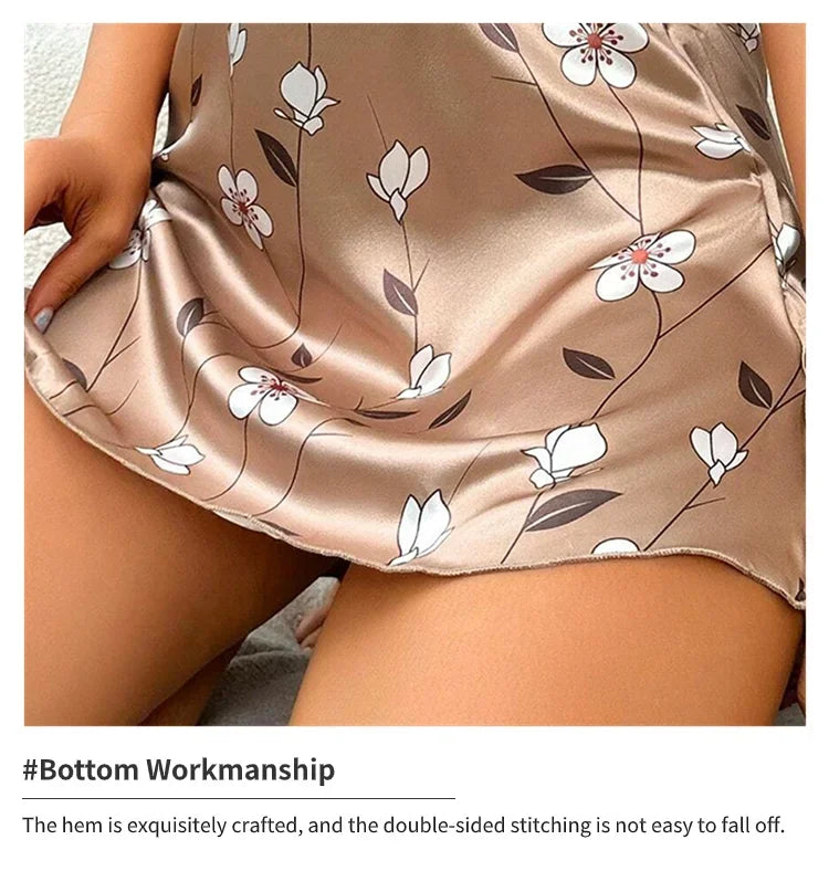 Floral Satin Sleeveless Nightgown for Women