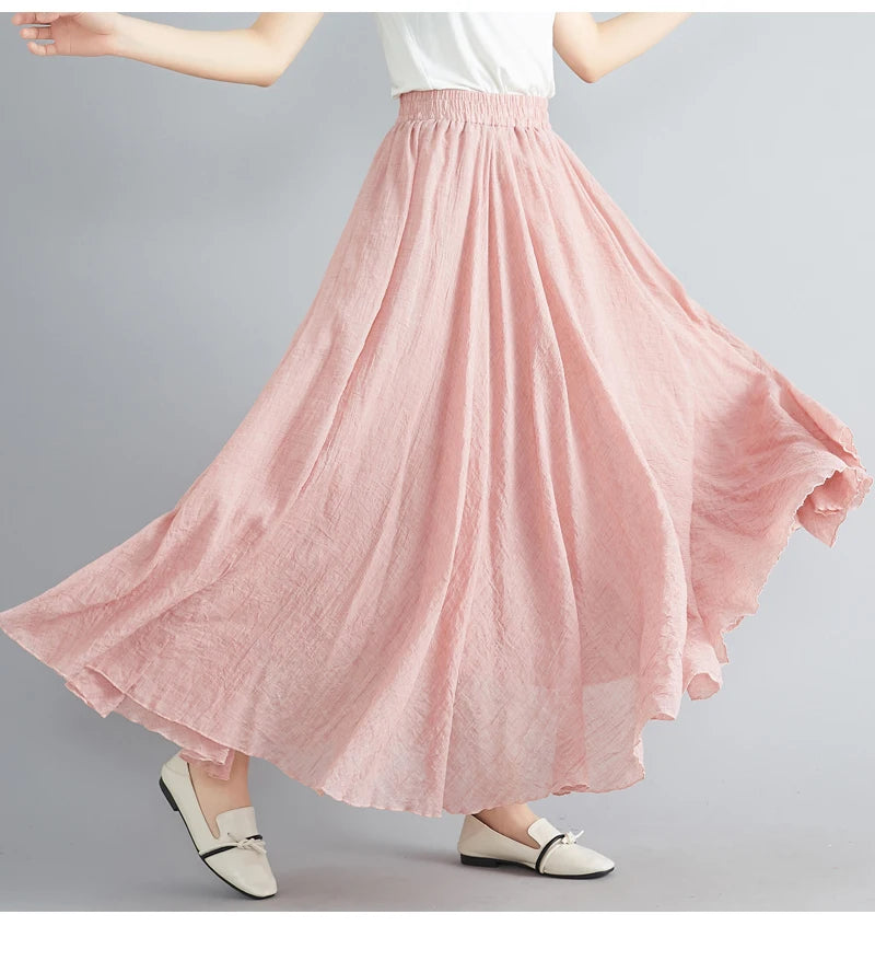 Women's Cotton Linen Maxi Skirt – Boho Y2K Casual Long Skirt, Elegant Beachwear Style