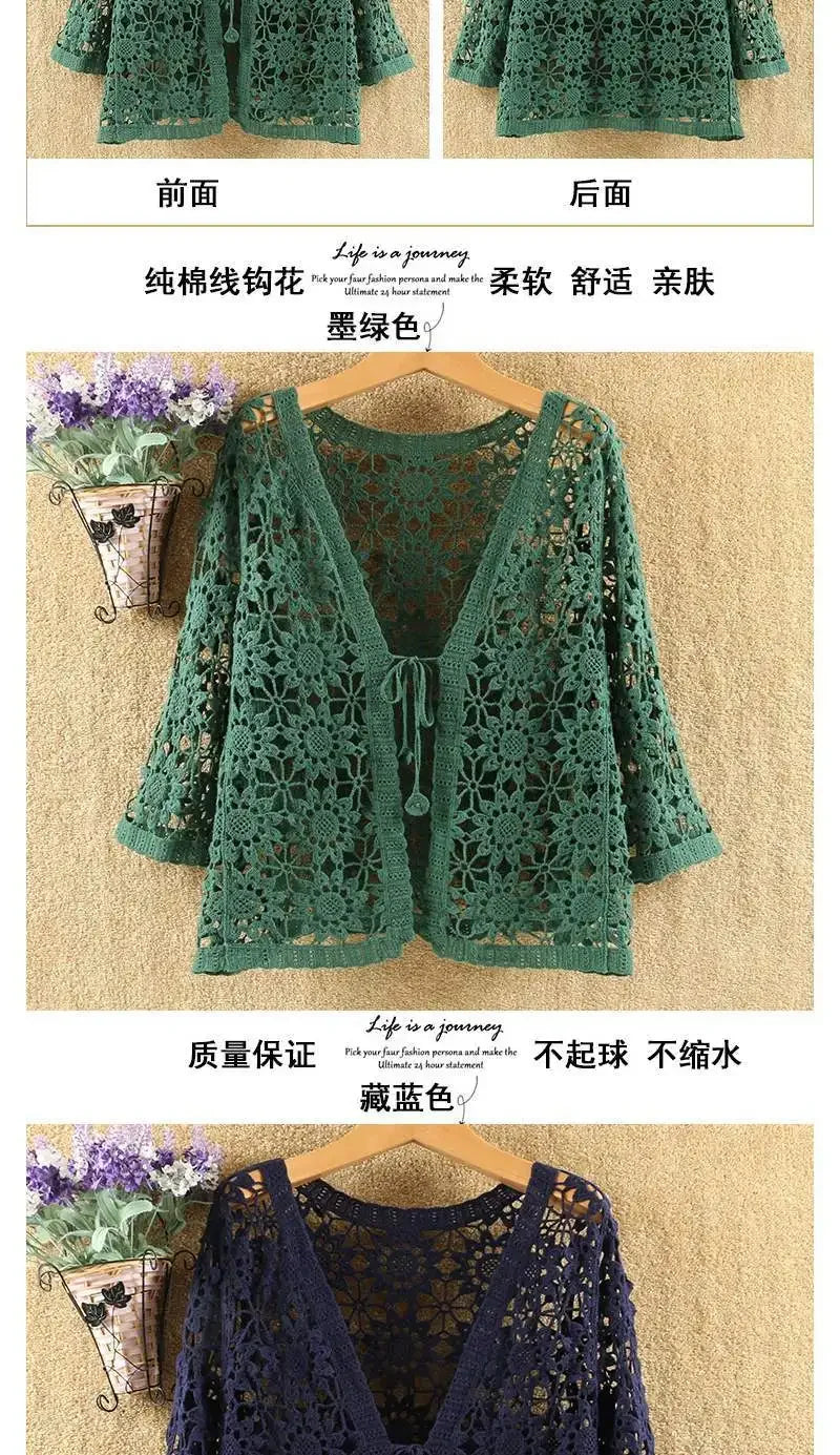 Women’s Lace Hollow Knit Cardigan – Lightweight Spring/Autumn Sweater
