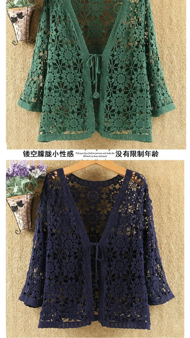 Women’s Lace Hollow Knit Cardigan – Lightweight Spring/Autumn Sweater