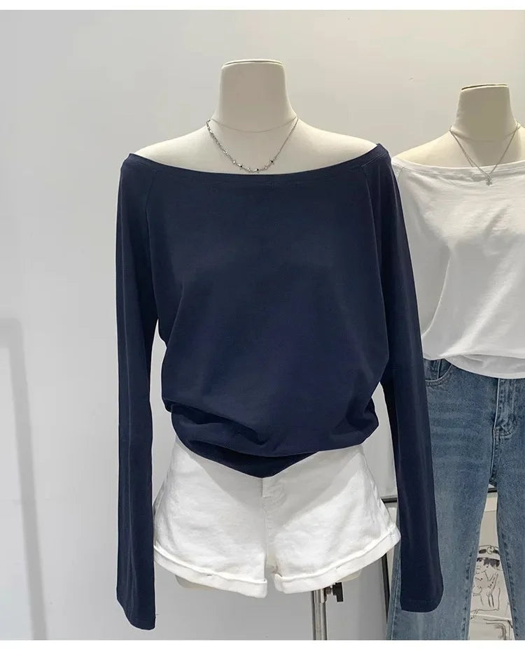 Women’s Off-Shoulder Cotton Long Sleeve T-Shirt
