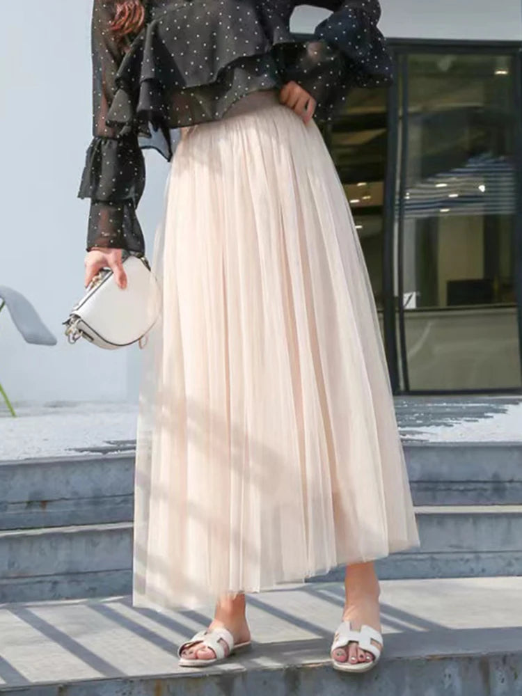 Elegant High Waist Tulle Skirt for Women