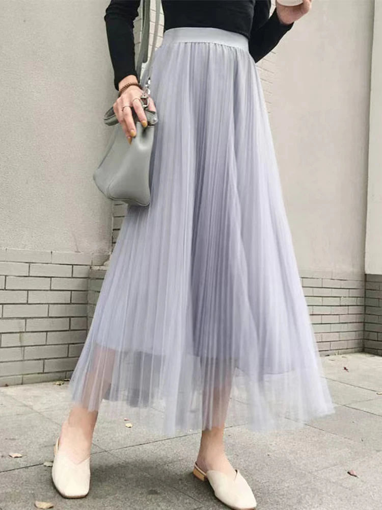 Elegant High Waist Tulle Skirt for Women