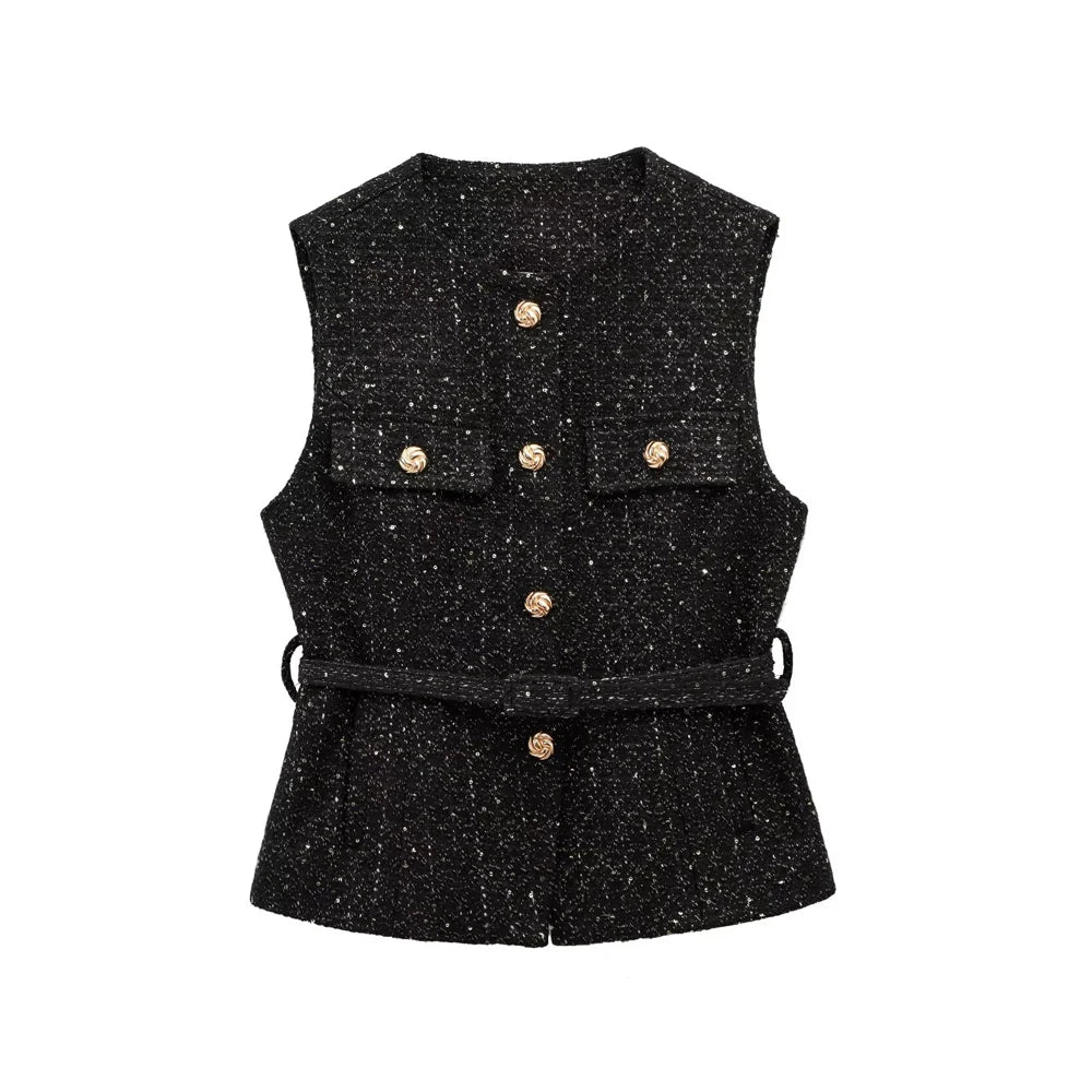 Women's Tweed Waistcoat with Belt