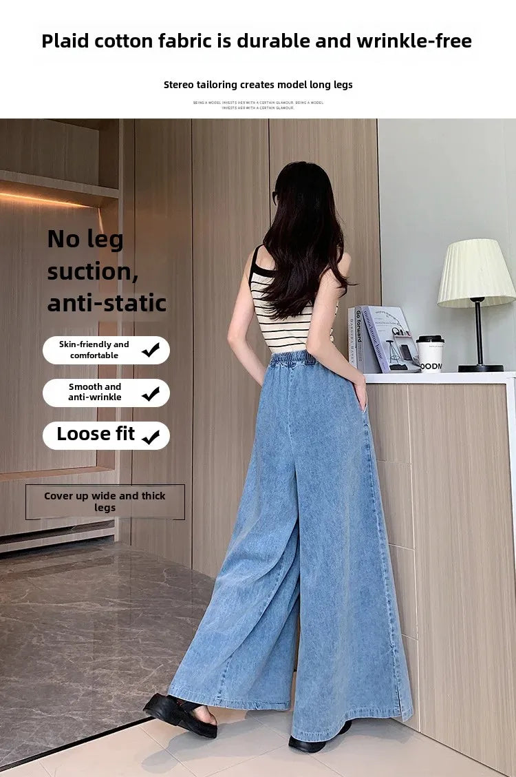 2024 Autumn Plus Size Wide-Leg Jeans – Loose-Fit Ground-Length Slimming Casual Pants for Women