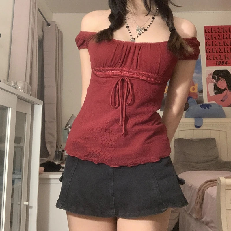 Women’s Square Collar Bow Crop Top